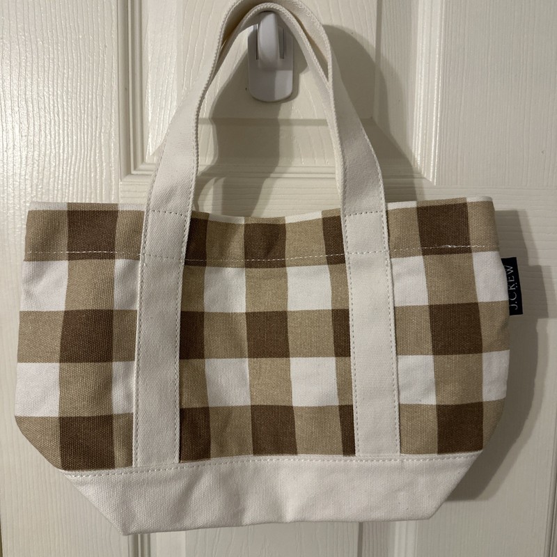 J.Crew Factory Mini Structured Canvas Tote Bag Plaid Cotton NWT