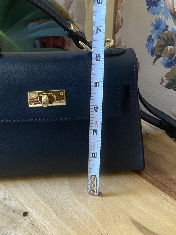 Leather Structured Mini Top Handle Purse Shoulder Strap Italy Navy Blue 2way Bag gallery
