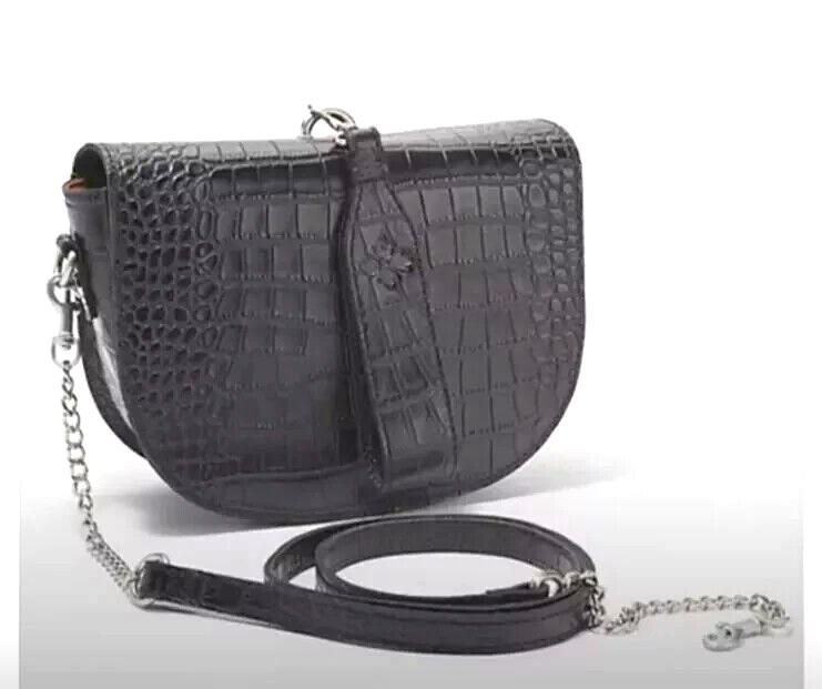 Patricia Nash Leather Croco Embossed Top Camberly Flap Crossbody Black NWT!