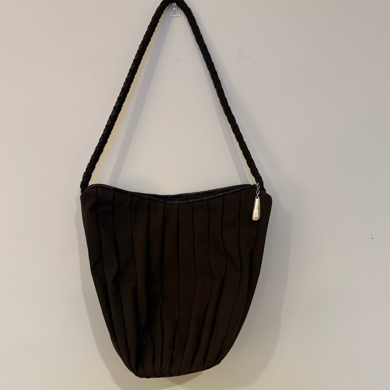 Donald J Pliner Sepia Brown Pleated Shoulder Bag Braided Strap Designer Purse