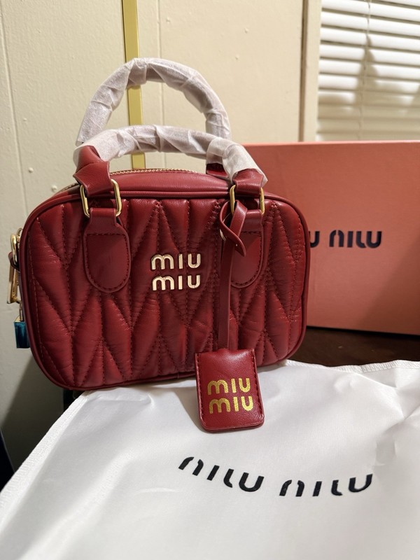 Miu Miu Red Small Quilted Top Handle Crossbody Gold Hardware Zip Dust Bag