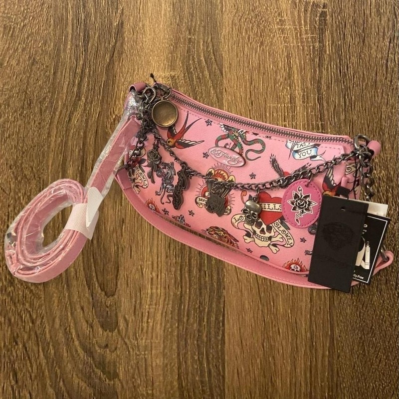 Ed Hardy pink crossbody bag with tattoo design