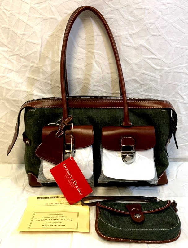 DOONEY BOURKE ~ Signature Double Pocket Tote HP65C HT Hunter Colored Fabric NWT