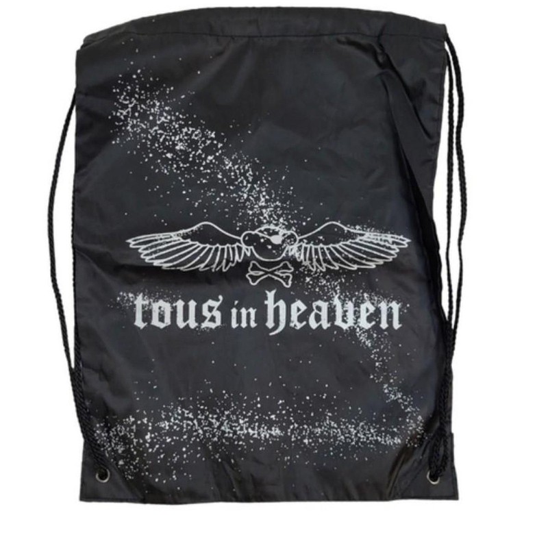 Tous in Heaven Drawstring Rave Backpack 17 In X 13.5 Dark Angel Bear