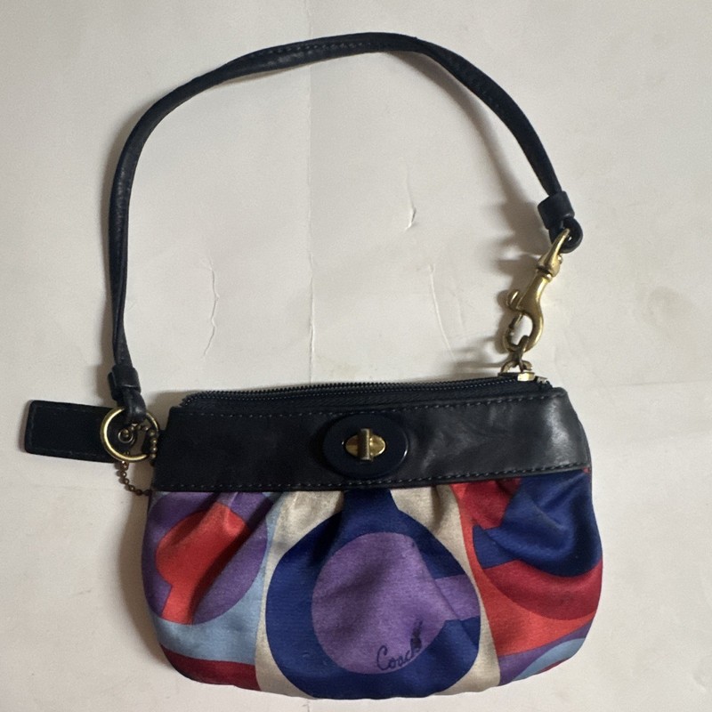 Coach Multicolor Geometric Zip-Top Wristlet Bag Wrist Strap Lined Gold