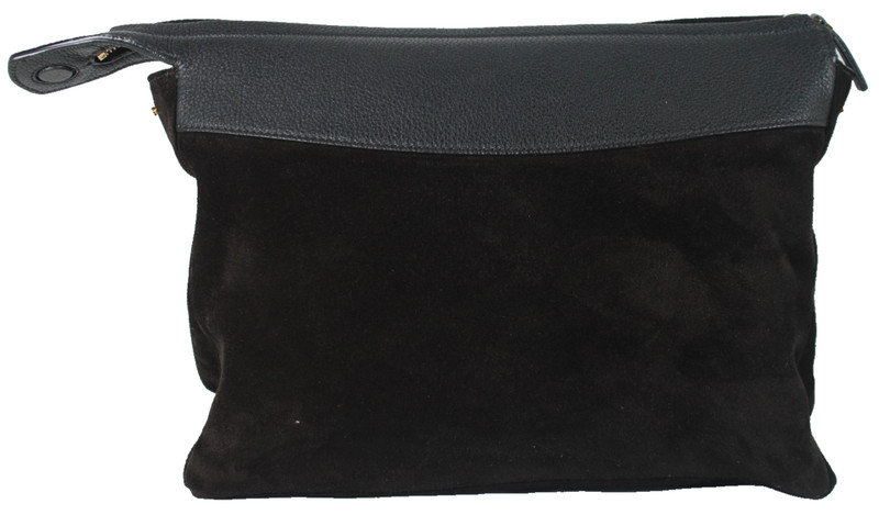 THE ROW Black Suede & Leather Zip Top Clutch Bag