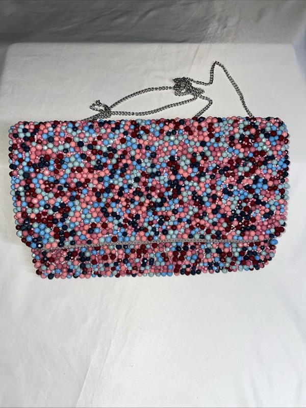 Nice Beaded Clutch 6×10 Silver Chain Strap Made In India All Man Made Material ￼