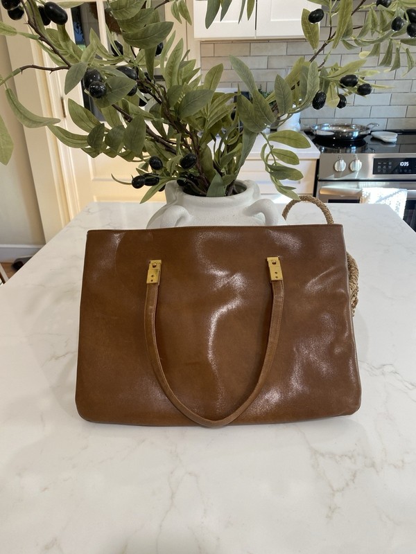 Vintage Koret Tote Warm Brown Handbag With Gold Hardware Man Made Material
