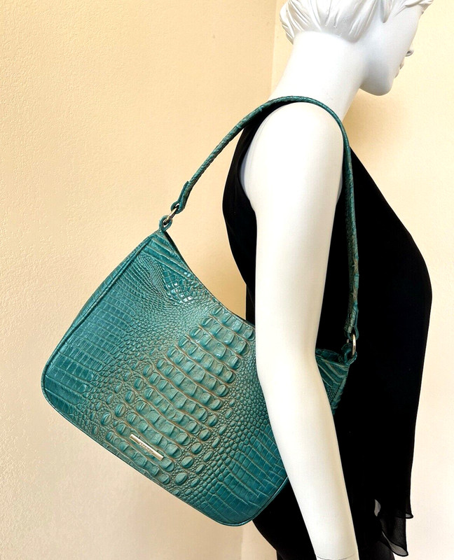 BRAHMIN NOELLE Turquoise Melbourne Croc Embossed Leather Shoulder Handbag Purse gallery