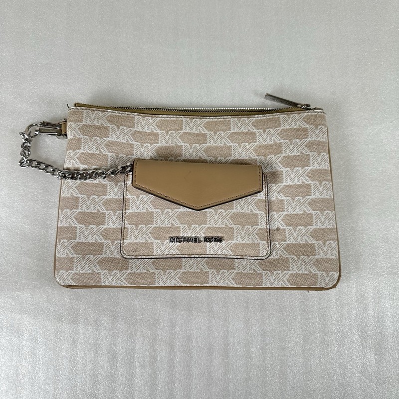 MICHAEL KORS JET SET ITEM LARGE 2 IN 1 CARD CASE WRISTLET CLUTCH MK CAMEL Z2