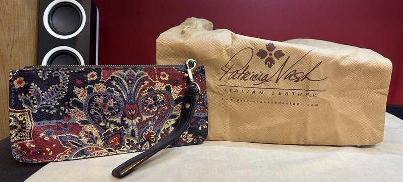 Patricia Nash Italian Leather Floral/Paisley Design Wristlet with Dust Bag
