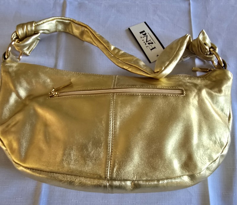 THE FIND Handbag Gold Metallic Leather Shoulder Purse AND Matching Wallet NWT gallery