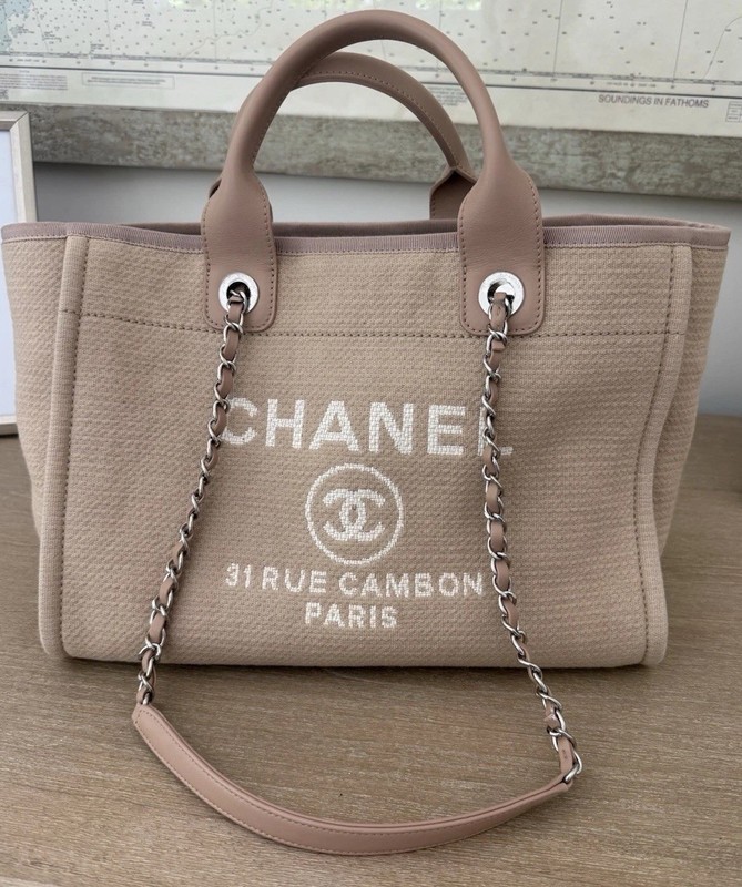 Authentic Chanel Mixed Fibers Medium Deauville Tote Beige gallery