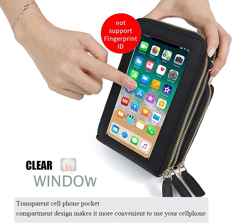 Touch Screen Crossbody Bag Multi Zipper Pocket Wristlet Hangbag RFID Blk Wallet gallery