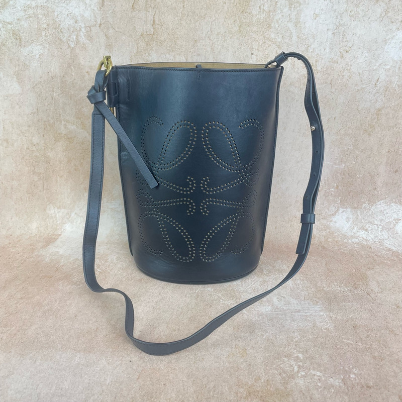 Loewe Black Leather Gate Bucket Crossbody Bag 18x13x27