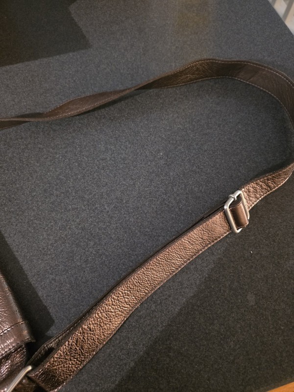 Boden Bronze Metallic Leather Double Buckle Satchel Shoulder Purse Bag Boho gallery