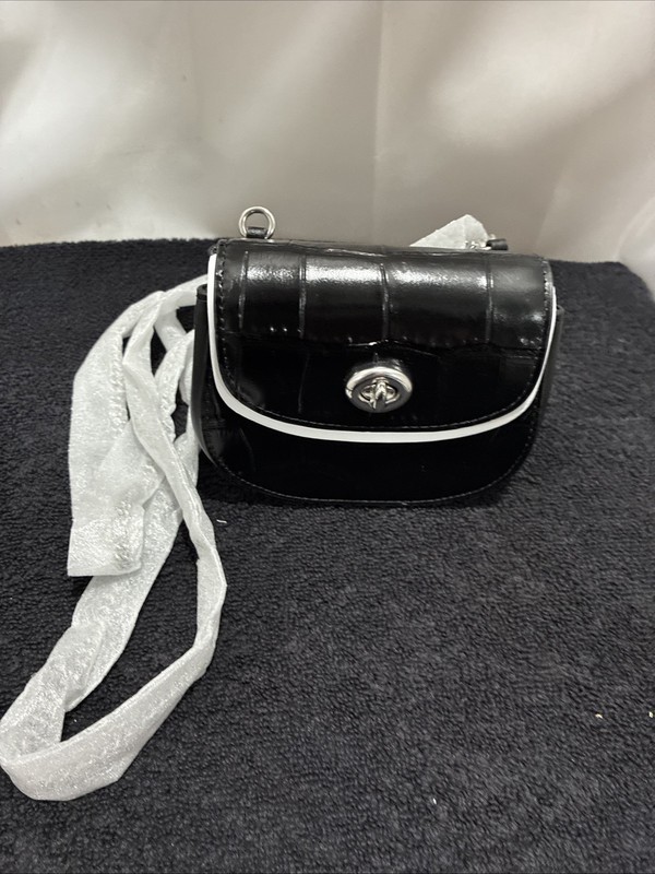 Coach Small Black Crocodile Crossbody w/ Silver Chain NWOT
