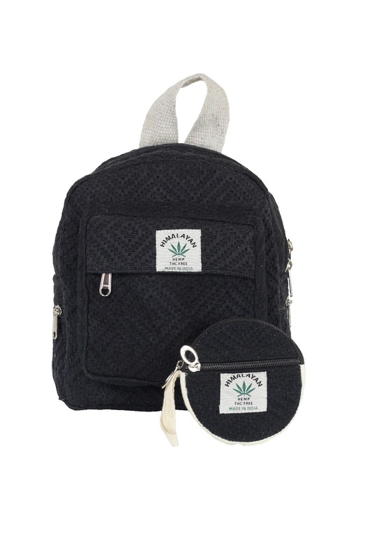 SET OF Cotton Blend Hemp Backpack & Coin Pouch Casual Rucksack Work Travel Bag