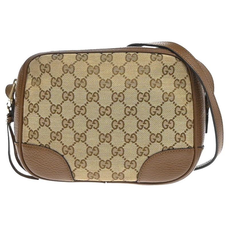 GUCCI Logo Bree GG Pattern Crossbody Shoulder Bag Canvas Leather Brown 77YH970
