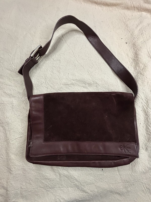 Calvin Klein Vintage Suede Burgundy Plum Wine Shoulder Flap Bag Purse