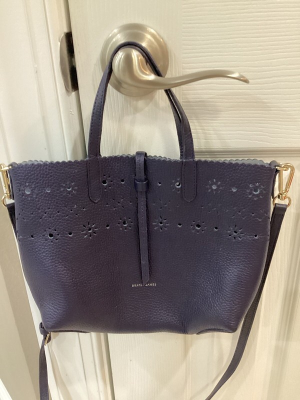 Draper James Small Blue Leather Tote With Shoulder Strap