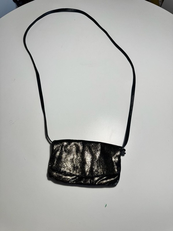 Metallic Black Crossbody Bag with Multi-Zip Compartments