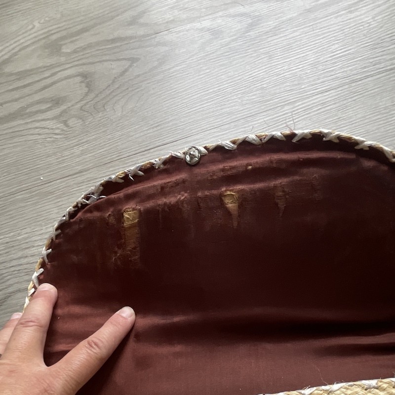 Women’s Beige Woven Clutch Bag w/ Braided Accents, Snap Closure, Brown Lining gallery