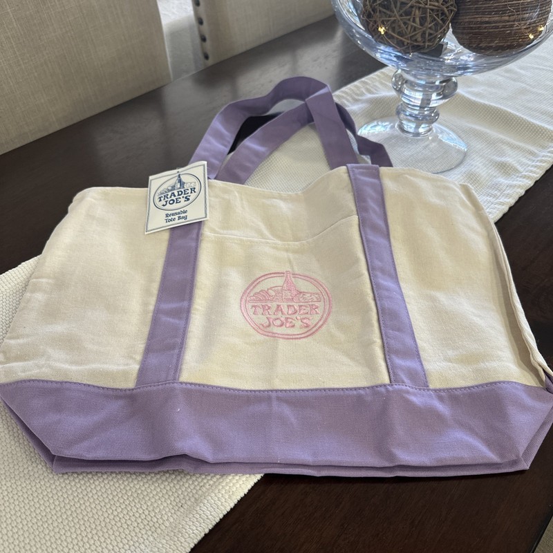 NWT Trader Joe’s Large Pastel Canvas Tote Bag 2026 Limited Edition Lavender