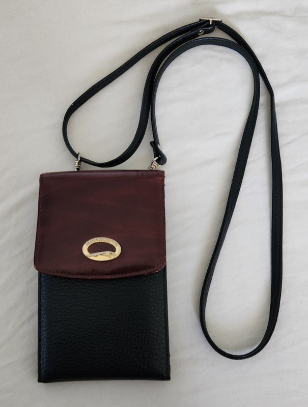 Kasper Vintage Crossbody Phone Purse Wallet Sling Black Maroon Faux Leather K