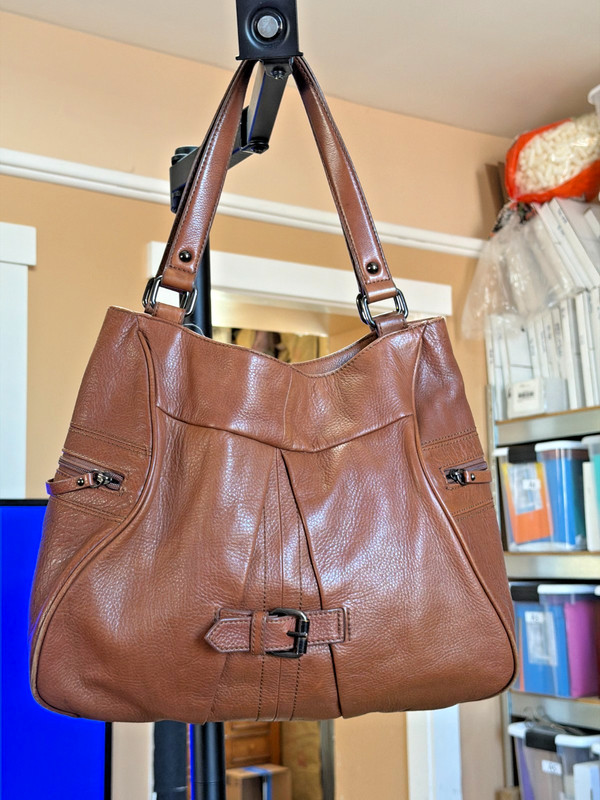 Vintage Brown Pebbled Leather Perlina New York Size Zip Shoulder Bag ~ Ex Cond.