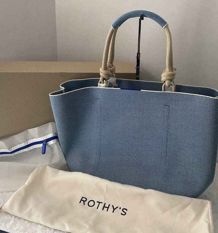 Rothys Tote Bag The Rope Tote Light Blue With Dust Bag And Box UNUSED EXCELLENT