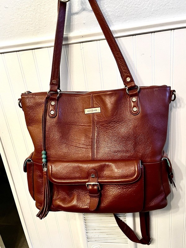 NEW Lily Jade Brown Leather Convertible Tote Bag Shoulder Bag Purse Diaper Baby