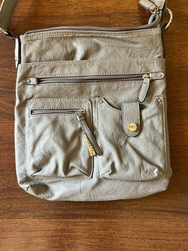 Rosetti Taupe Faux Leather Crossbody Purse Multi Pocket Adjustable Strap Bag