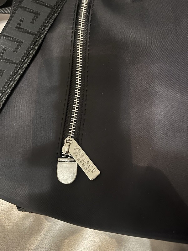 Versace Parfums Black Nylon Tote Bag with Greek Key Strap & Silver Hardware gallery