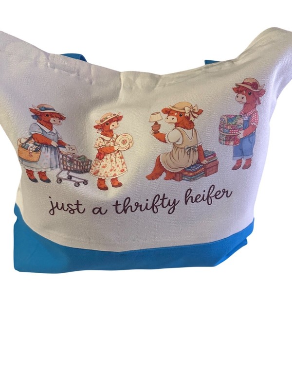 Epakh 12 oz Thick Cotton Canvas Tote Bag 18.5″ Just A Thrifty Heifer Cute Farm