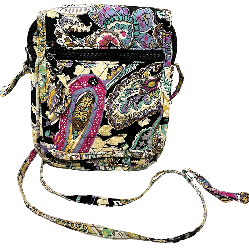 Vintage Womens Quilted Fabric Crossbody Organizer Paisley Multi Pockets 8 x 7″