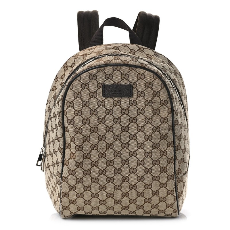 GUCCI EBONY BACKPACK GG MONOGRAM canvas BROWN LEATHER trim BAG gallery