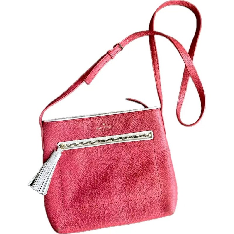 Kate Spade Chester Street Dessi Tassel Leather Crossbody Bag Coral Pink & White
