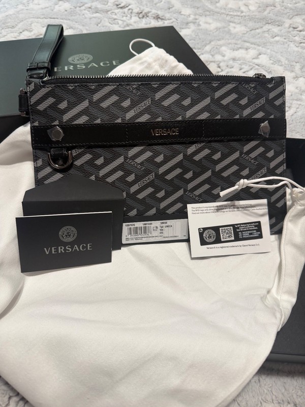 Versace La Greca Signature Crossbody Bag Coated Canvas