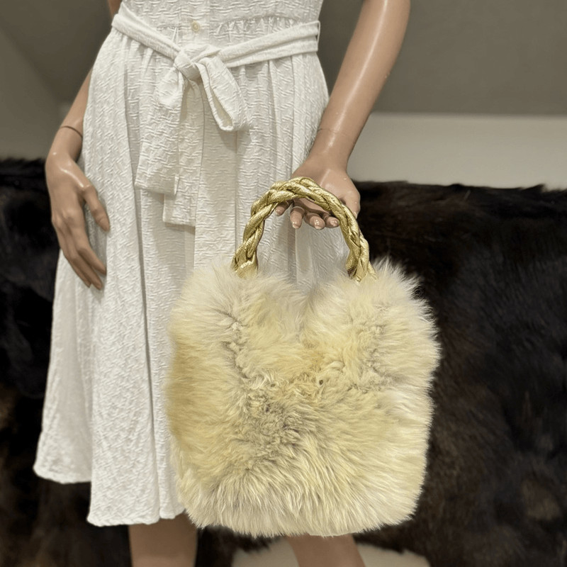 Handmade Genuine Shearling Leather Sheepskin Braided Top Handles Bag/ Crossbody gallery