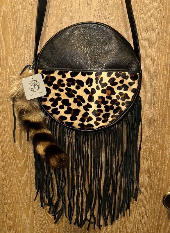 Black Leather Fringe Shoulder Bag Animal Print Boho Western Cowgirl