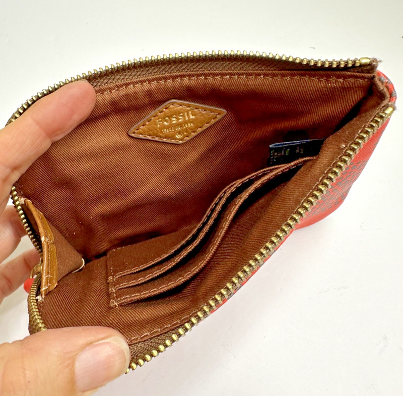 Fossil Zip Around Wristlet Wallet Purse Orange Circle Dots gallery