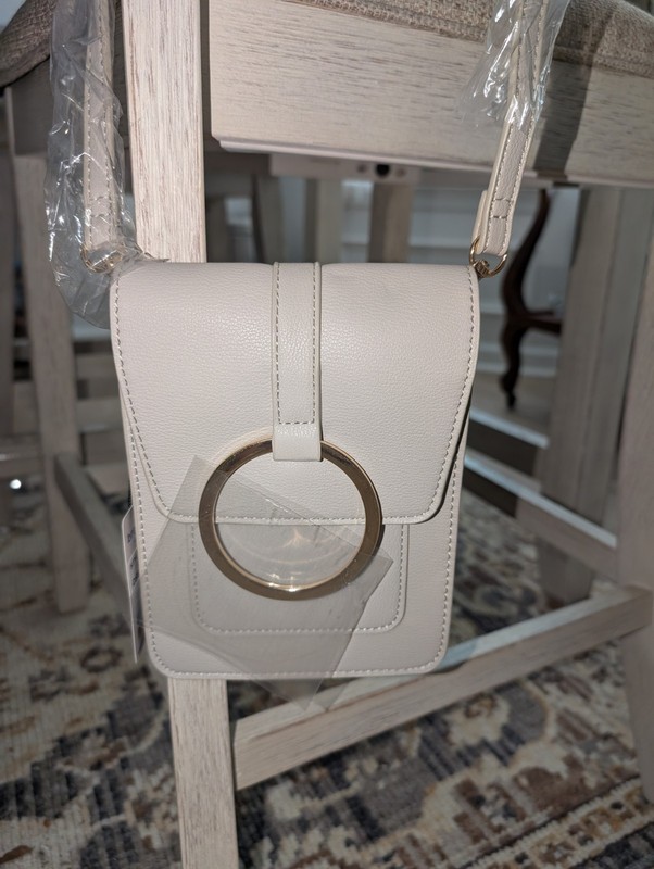 Brentano taupe Faux Leather Crossbody Bag Metal Ring Accent Gold Hardware Women