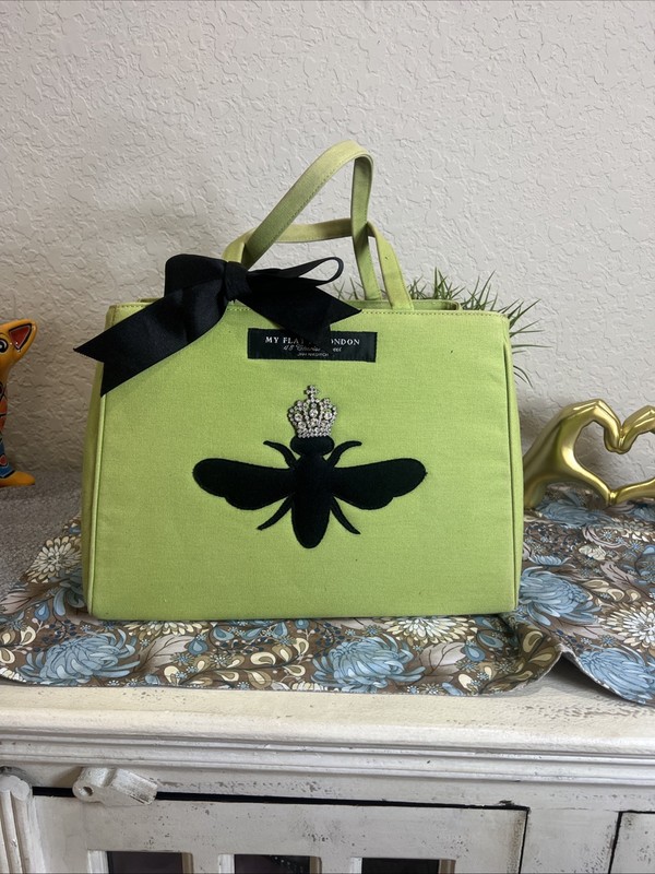 Brighton My Flat In London Lime Queen Bee Rhinestones Handbag Purse Tote