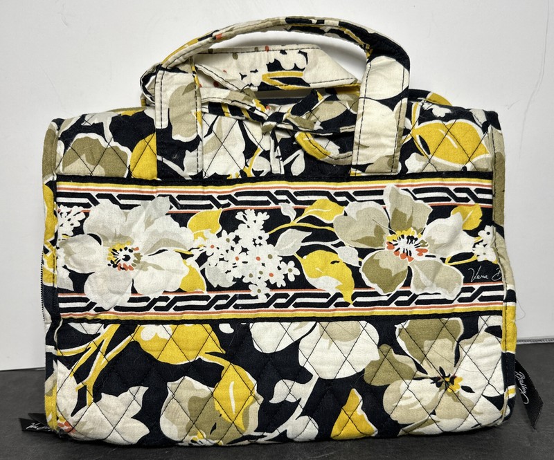 Vera Bradley Dogwood Hanging Organizer Makeup Travel Bag Yellow & Black 12”x28”