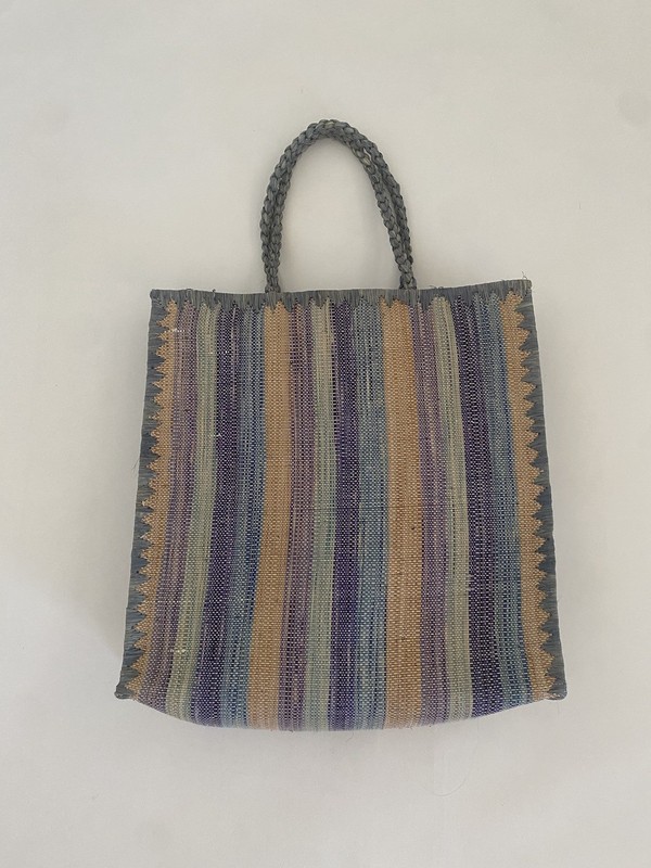Vintage Annabel Ingall Australia Raffia Straw Medium Tote Blue Peach Green Beach