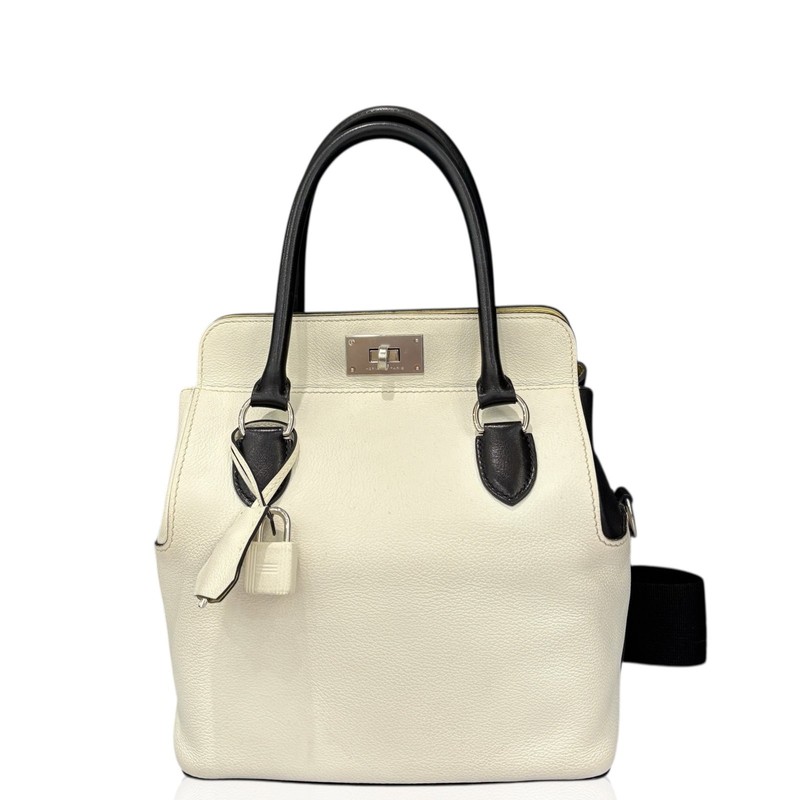Hermes Toolbox 20 01 White 1z Jaune Poussin 89 Noir Evercolor Swift (kr030526a2)