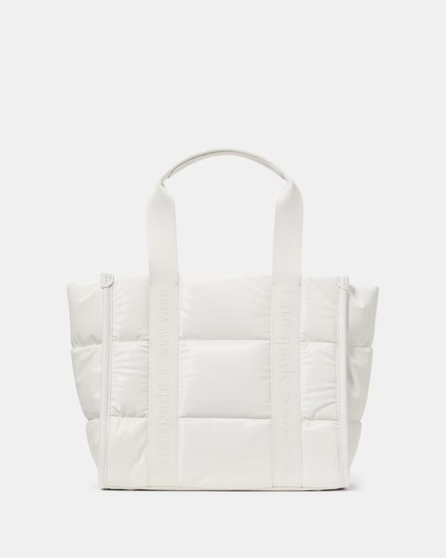 Kate Spade KM669 Kip Quilted Puffy Fabric Optic White TopZip Small Tote NWT