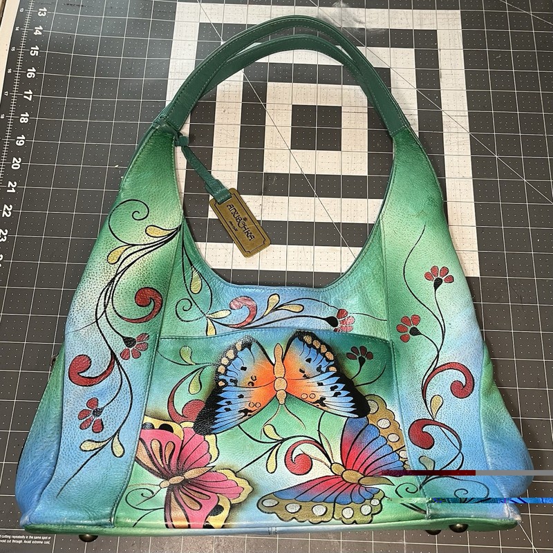 Anuschka Women’s Medium Hand Painted Hobo Leather Shoulder Bag Butterfly Purse