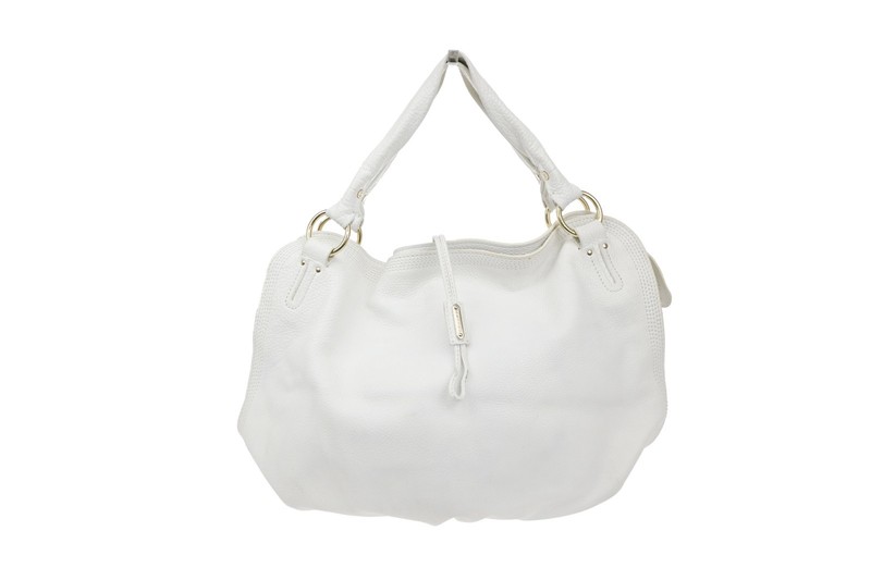 CELINE Logo Bittersweet Shoulder Hand Bag Leather Gold White GHW 35CA528